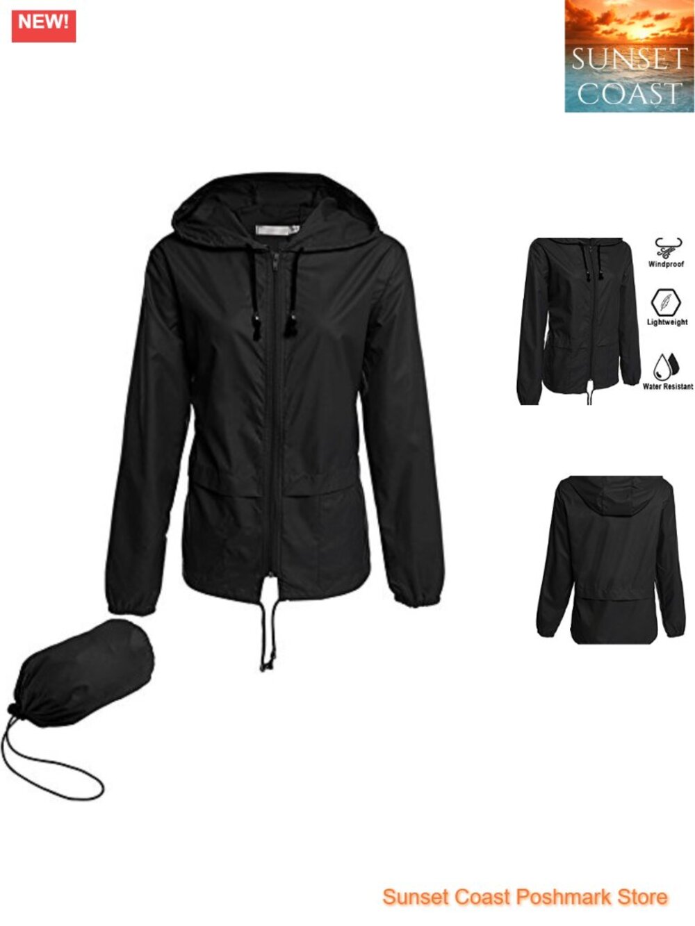Women's Lightweight Waterproof Packable Hooded Raincoat Windbreaker